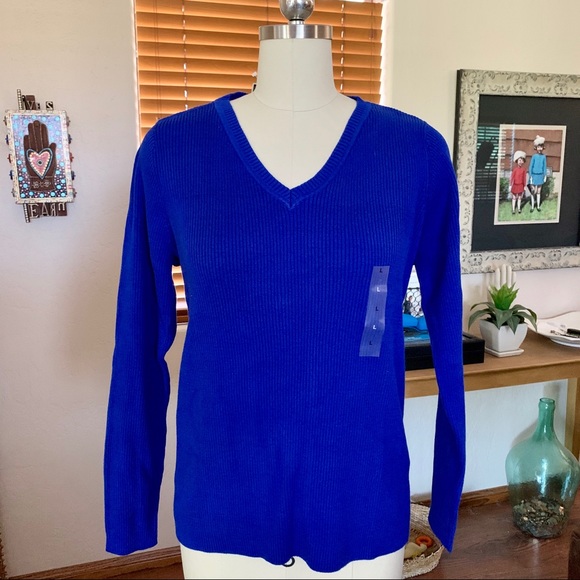 Karen Scott Sweaters - Karen Scott royal blue V neck ribbed sweater